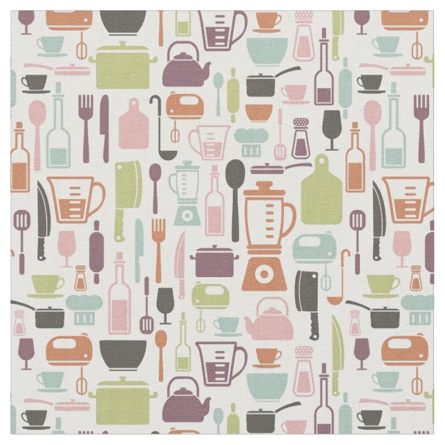 Pattern with colourful cooking icons fabric (Close Up)