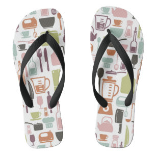 Pattern with colourful cooking icons flip flops