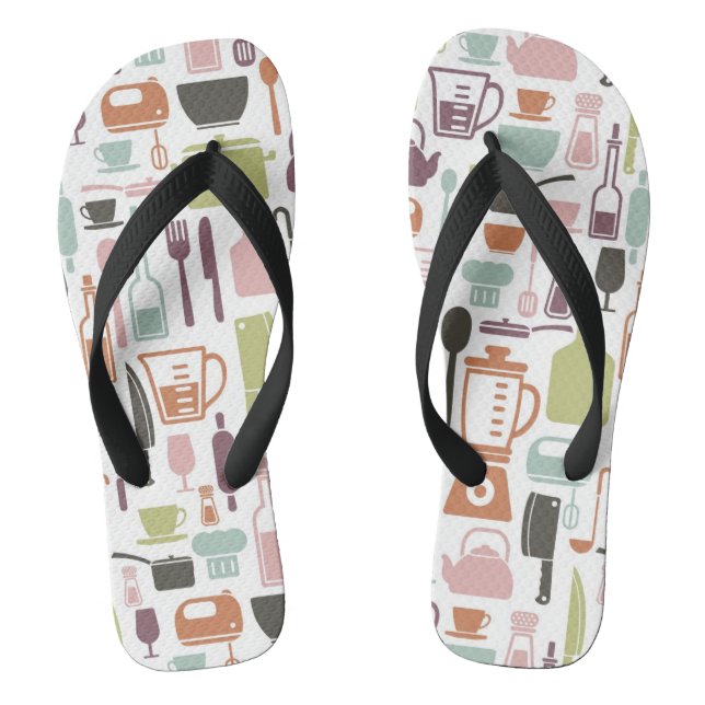 Pattern with colourful cooking icons flip flops (Footbed)