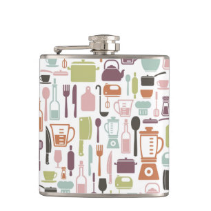 Pattern with colourful cooking icons hip flask
