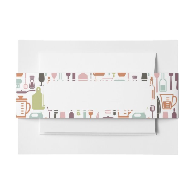 Pattern with colourful cooking icons invitation belly band (Front Example)