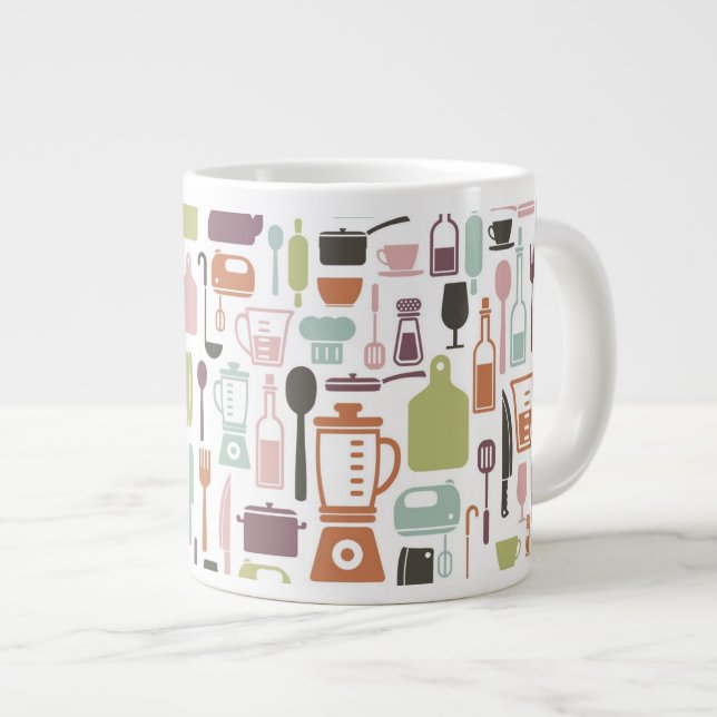 Pattern with colourful cooking icons large coffee mug (Front Right)