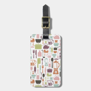 Pattern with colourful cooking icons luggage tag