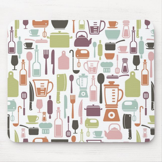 Pattern with colourful cooking icons mouse mat (Front)
