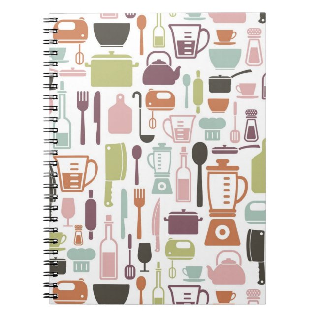 Pattern with colourful cooking icons notebook (Front)
