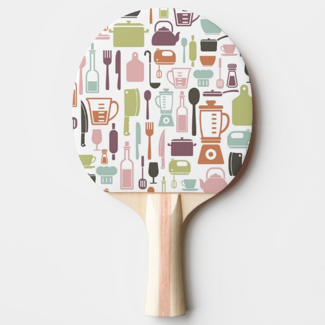 Pattern with colourful cooking icons ping pong paddle (Front)