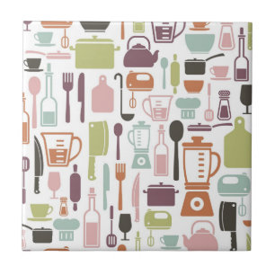 Pattern with colourful cooking icons tile