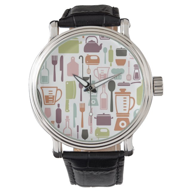 Pattern with colourful cooking icons watch (Front)