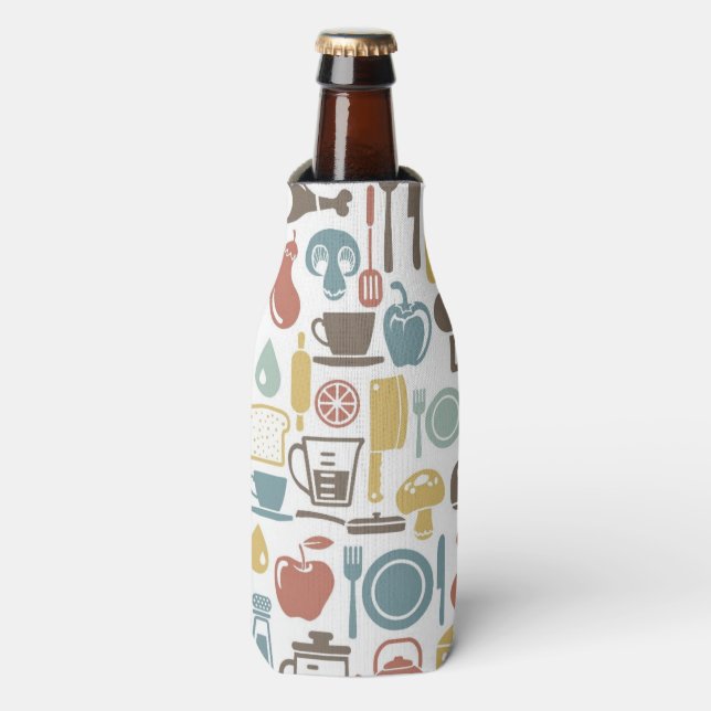 Pattern with cooking icons bottle cooler (Bottle Front)