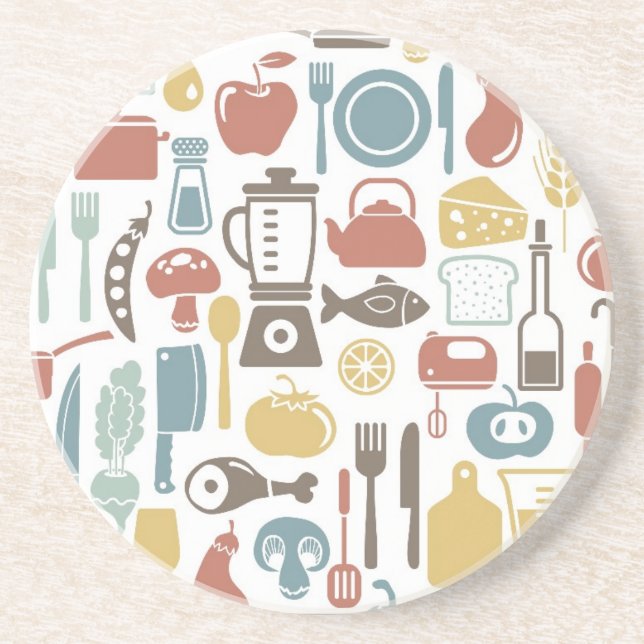 Pattern with cooking icons coaster (Front)