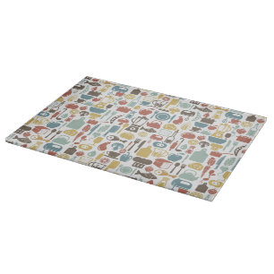 Pattern with cooking icons cutting board