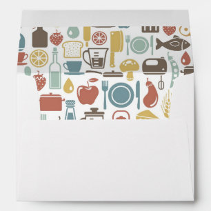 Pattern with cooking icons envelopes