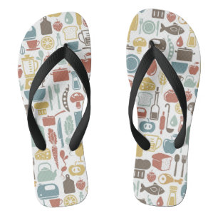Pattern with cooking icons flip flops