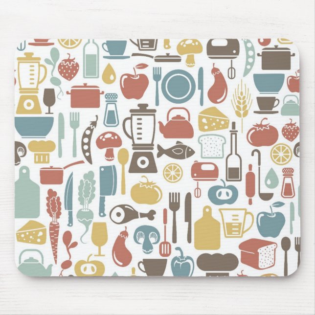 Pattern with cooking icons mouse mat (Front)