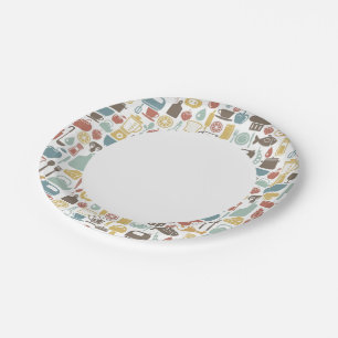 Pattern with cooking icons paper plate