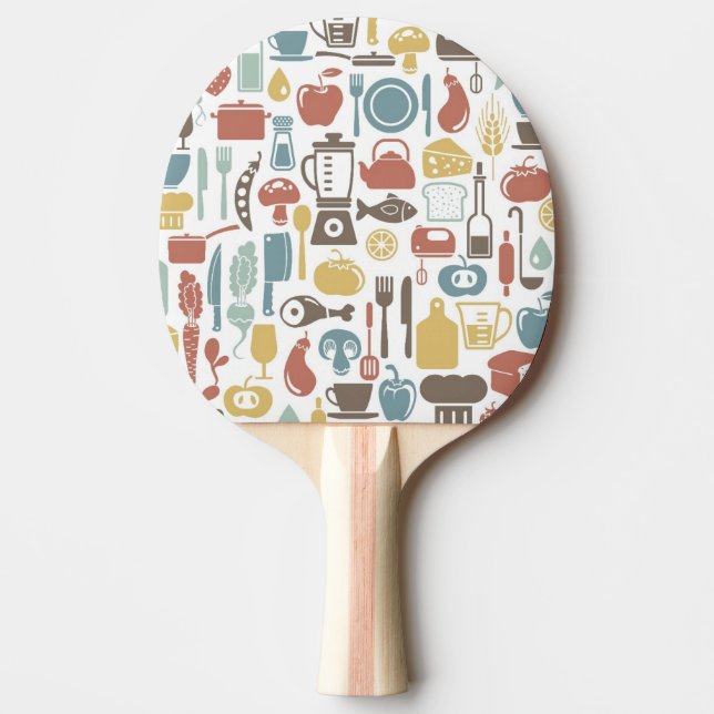 Pattern with cooking icons ping pong paddle (Front)