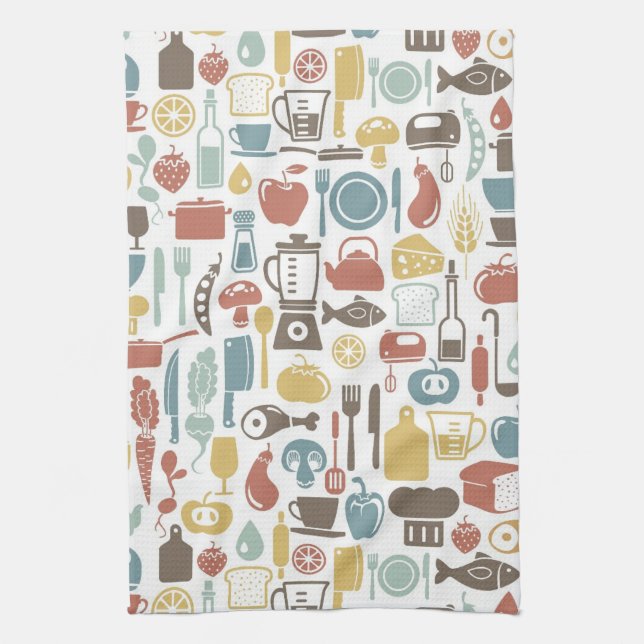 Pattern with cooking icons tea towel (Vertical)