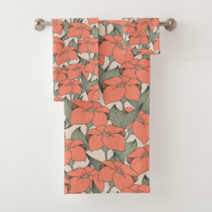 Pattern with coral lily bath towel set