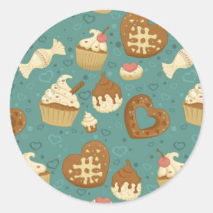 Pattern with cupcakes and candies classic round sticker