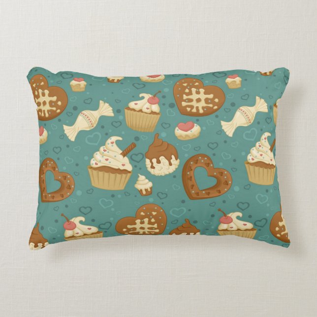 Pattern with cupcakes and candies decorative cushion (Front)