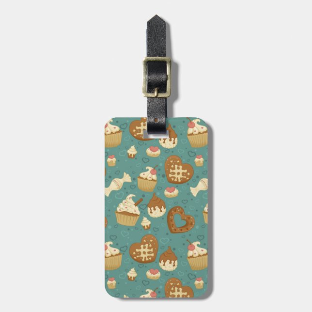Pattern with cupcakes and candies luggage tag (Front Vertical)