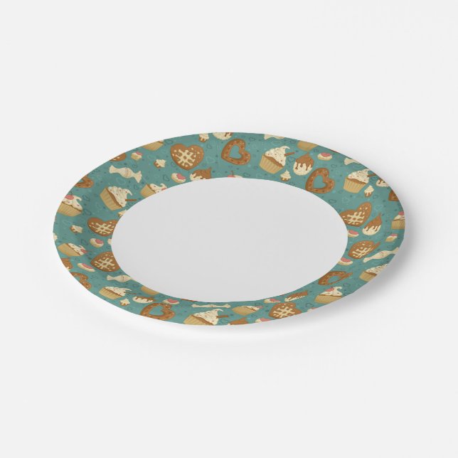 Pattern with cupcakes and candies paper plate (Angled)
