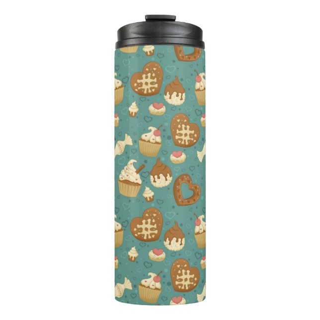 Pattern with cupcakes and candies thermal tumbler (Front)
