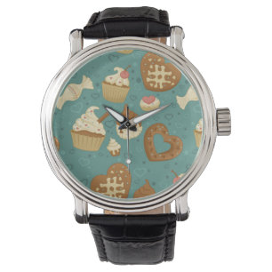 Pattern with cupcakes and candies watch