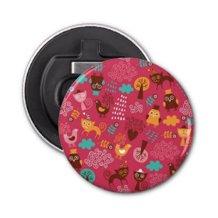 Pattern with cute birds and cats bottle opener