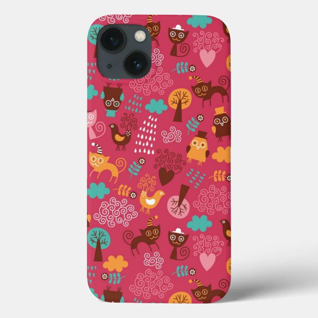 Pattern with cute birds and cats Case-Mate iPhone case (Back)
