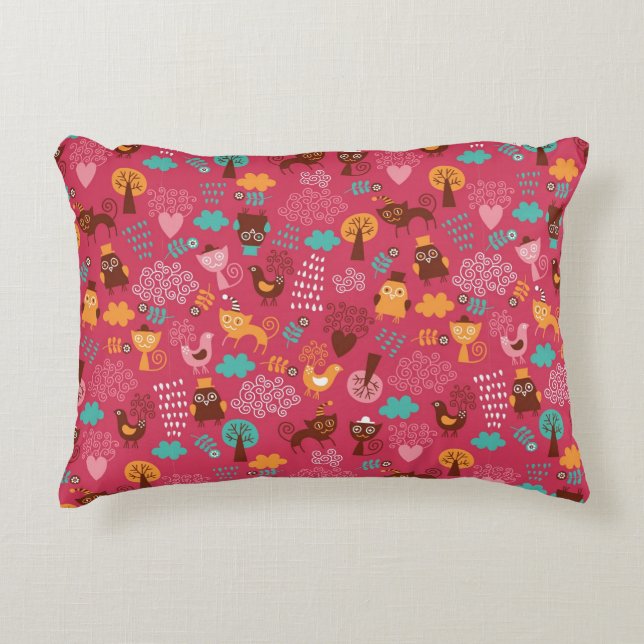 Pattern with cute birds and cats decorative cushion (Front)