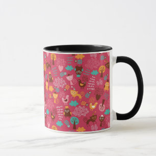 Pattern with cute birds and cats mug