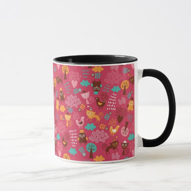 Pattern with cute birds and cats mug (Right)