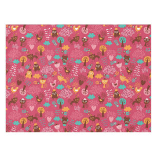 Pattern with cute birds and cats tablecloth
