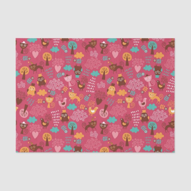 Pattern with cute birds and cats tissue paper (Front)