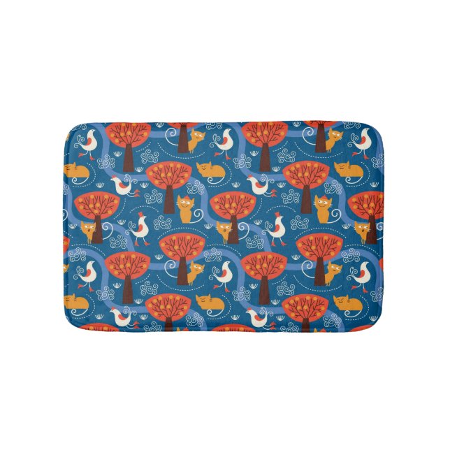 pattern with cute cats and birds bath mat (Front)