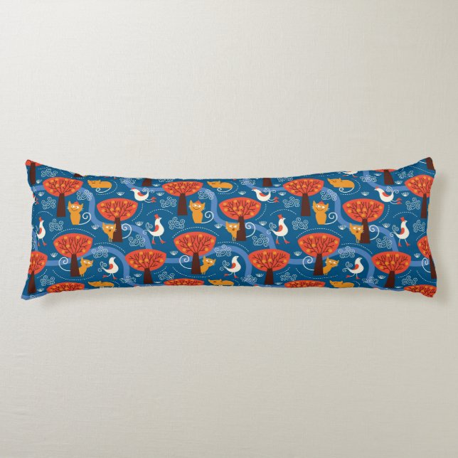 pattern with cute cats and birds body cushion (Front)