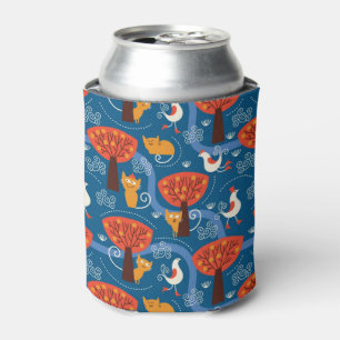 pattern with cute cats and birds can cooler