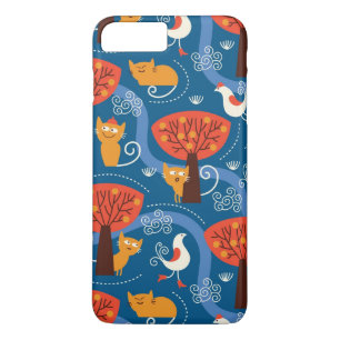 pattern with cute cats and birds iPhone 8 plus/7 plus case