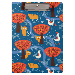 pattern with cute cats and birds clipboard