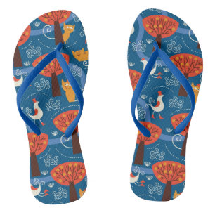 pattern with cute cats and birds flip flops