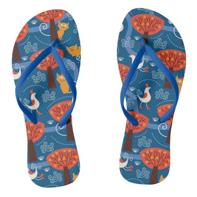 pattern with cute cats and birds flip flops (Footbed)