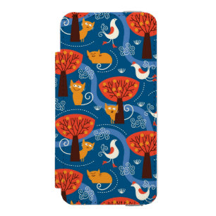 pattern with cute cats and birds incipio watson™ iPhone 5 wallet case