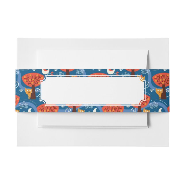 pattern with cute cats and birds invitation belly band (Front Example)