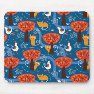 pattern with cute cats and birds mouse mat