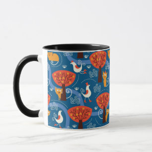 pattern with cute cats and birds mug