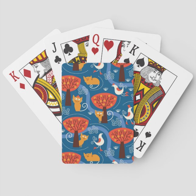 pattern with cute cats and birds playing cards (Back)