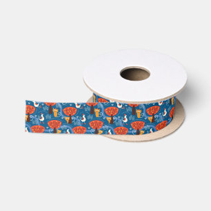 pattern with cute cats and birds satin ribbon