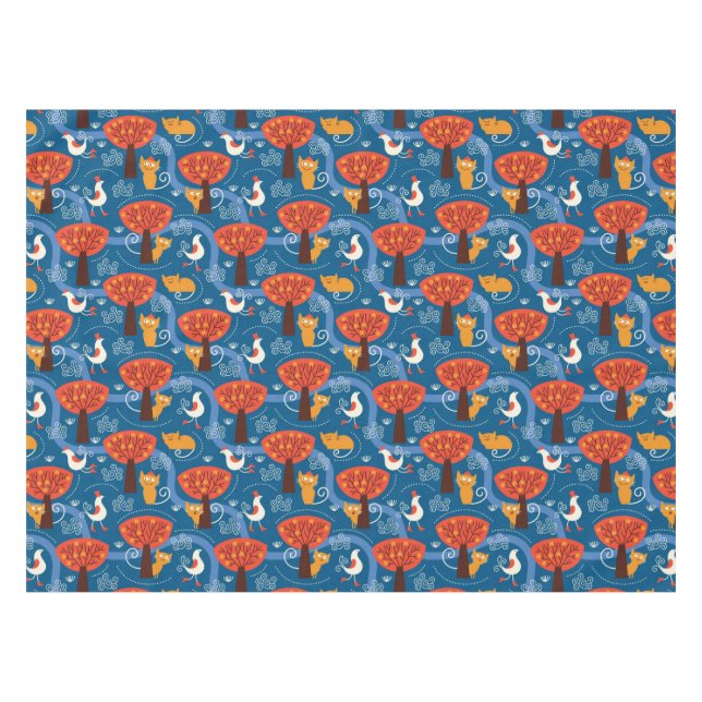pattern with cute cats and birds tablecloth (Front (Horizontal))