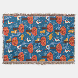 pattern with cute cats and birds throw blanket